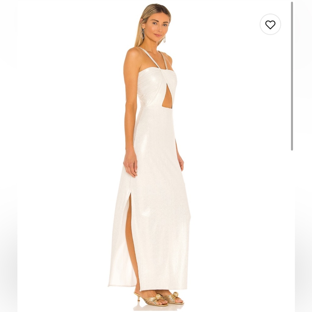 Baobab White Halter Maxi Gown with Cut Out and Slit XS